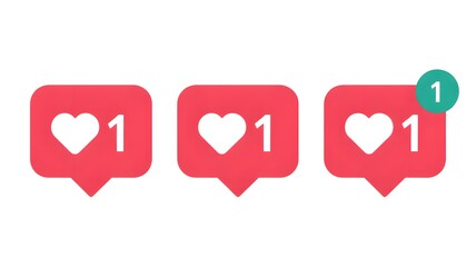 Social media engagement icons with heart and notification symbols