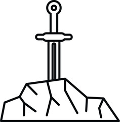 Excalibur styled sword stuck in a rock, symbolizing a legend