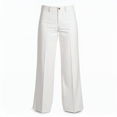 Elegant wide-leg white trousers on a clean backdrop showcase contemporary fashion apparel