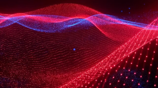 Dynamic red and blue light wave patterns creating mesmerizing abstract motion