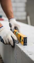 Construction Labor Techniques Precision Leveling in a Worksite Environment