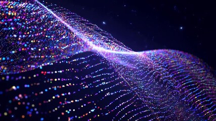 Dynamic wave of colorful dots in fluid motion against starry night sky - Powered by Adobe