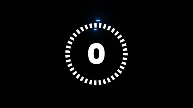 Glowing neon circle countdown timer 5 to 0 seconds animation Isolated on Black Background