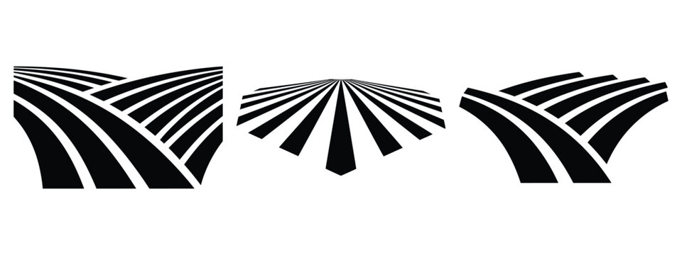 field furrows silhouette icon set. agriculture, plant-based lifestyle symbols