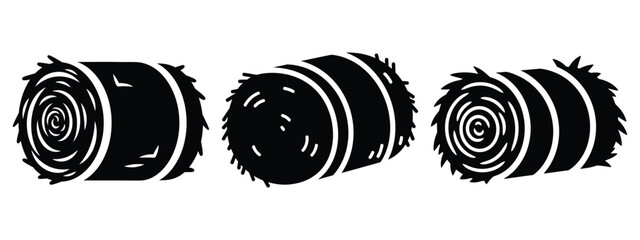 hay bale silhouette icon set. agriculture, plant-based lifestyle symbols © SreeAtul