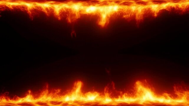 Fiery inferno motion: intense flames dance and shift across dark background in dramatic sequence