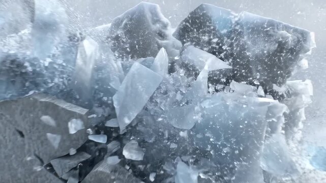 Iceberg collision sequence: dramatic ice shattering and fragmentation in slow motion