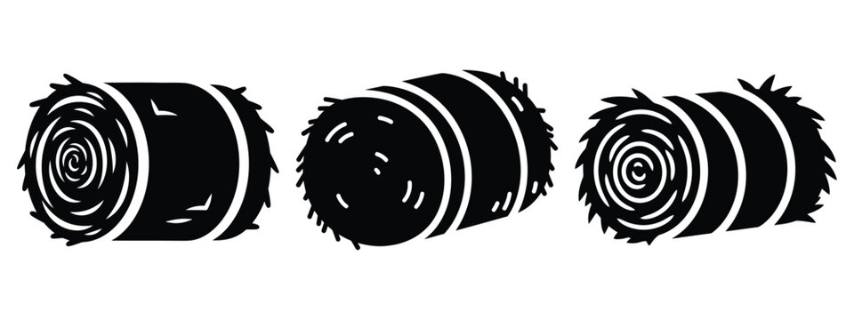 hay bale silhouette icon set. agriculture, plant-based lifestyle symbols