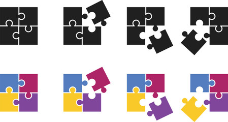 Naklejka premium Puzzle piece element. Jigsaw part symbols. Missing Piece Symbols. Problem solving graphic design. Connection and logic design element 