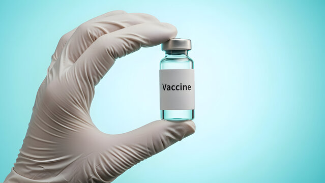 Close up of a gloved hand holding a small vial labeled azithromycin