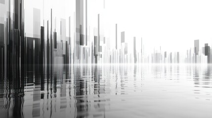 Abstract city reflected in water, futuristic urban scene, for digital art, background