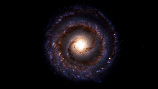 Rotating spiral galaxy animation with cosmic dust in deep space