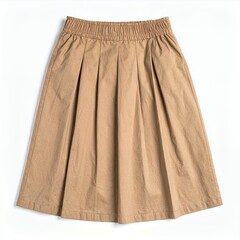 Elegant beige pleated skirt with elastic waistband isolated on white background