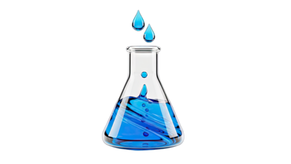 Blue Liquid Dripping into Erlenmeyer Flask - Science Concept