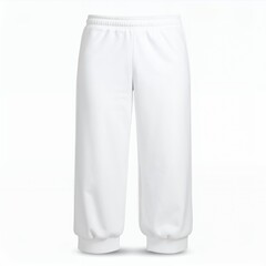 White casual lounge pants isolated on a seamless white backdrop showcasing soft fabric