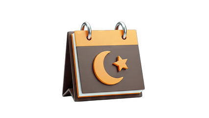 3D Calendar with Crescent Moon and Star - Islamic Holiday Concept