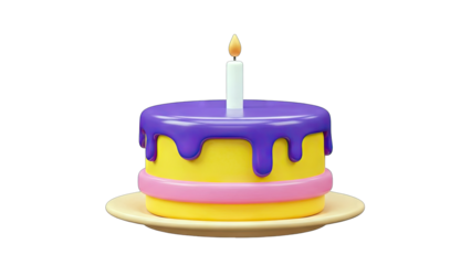 Birthday Cake with Lit Candle on Plate