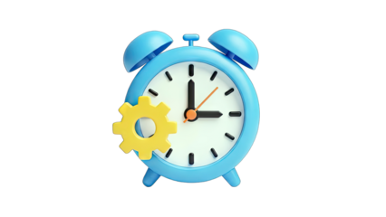 Blue Alarm Clock with Gear Icon - Time Management Concept