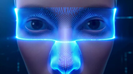 Futuristic face scanning and digital facial recognition technology animation - Powered by Adobe