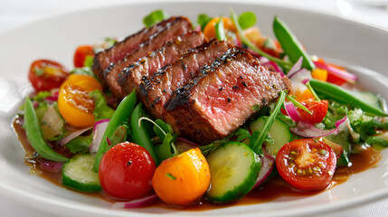 Grilled steak salad closeup