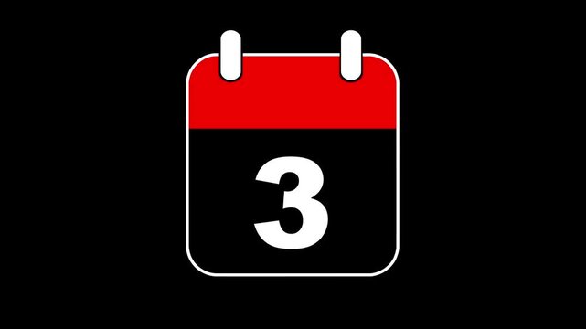 The Calendar Flips 2D Cartoon Animation. Alpha Channel. Calendar icon with number 03 on black background. template for digital scheduling, smart reminders, countdown interfaces, and timeline.