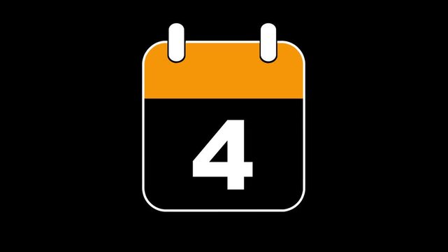 The Calendar Flips 2D Cartoon Animation. Alpha Channel. Calendar icon with number 04 on black background. template for digital scheduling, smart reminders, countdown interfaces, and timeline.