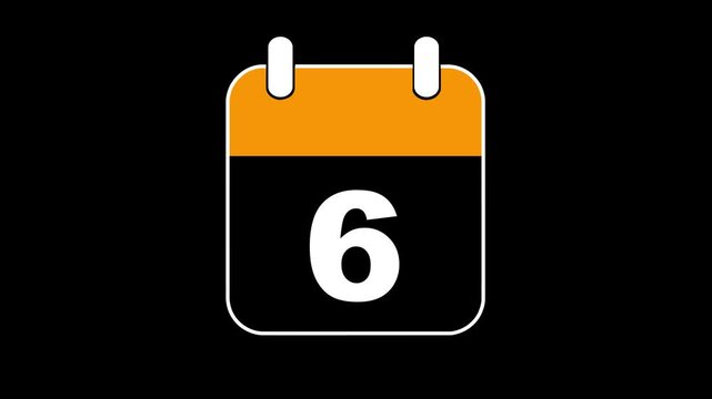 The Calendar Flips 2D Cartoon Animation. Alpha Channel. Calendar icon with number 06 on black background. template for digital scheduling, smart reminders, countdown interfaces, and timeline.