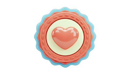 3D Heart Badge on White Background