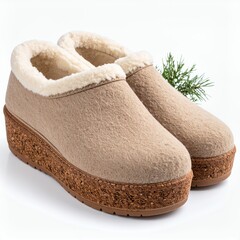 Comfortable footwear design featuring warm material on a clean white background