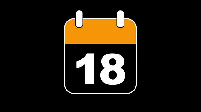 Modern calendar icon animation showing date number 18 on Clean and minimal design concept. Alpha Channel. Event reminder symbol. 4K Video motion graphic animation .Abstract calendar icon with date
