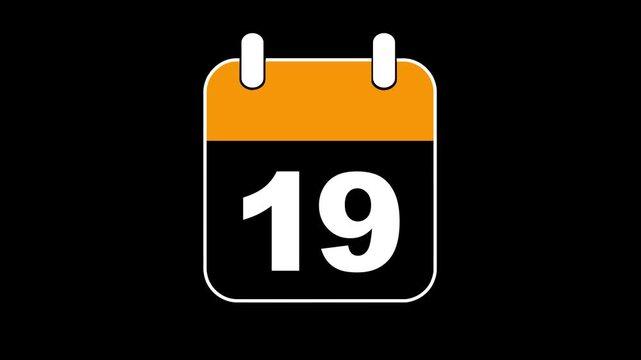 Modern calendar icon animation showing date number 19 on Clean and minimal design concept. Alpha Channel. Event reminder symbol. 4K Video motion graphic animation .Abstract calendar icon with date