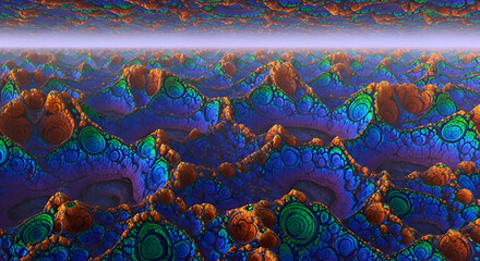 Vibrant fractal landscape with swirling patterns and colors