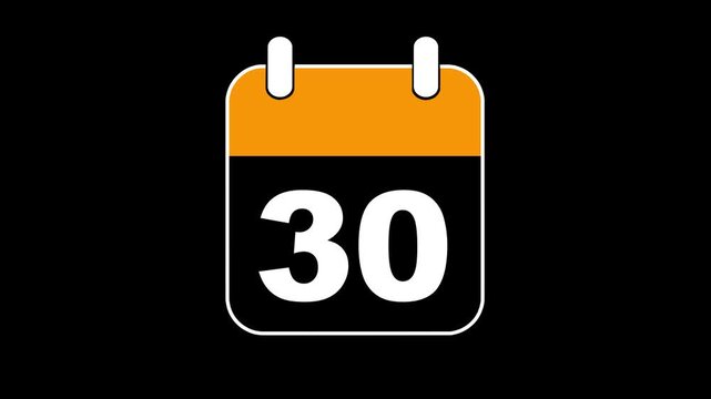 Abstract calendar icon - day no 30 animation. Simple technology calendar with date concept on black background. 4K Video motion graphic animation. Event reminder symbol.