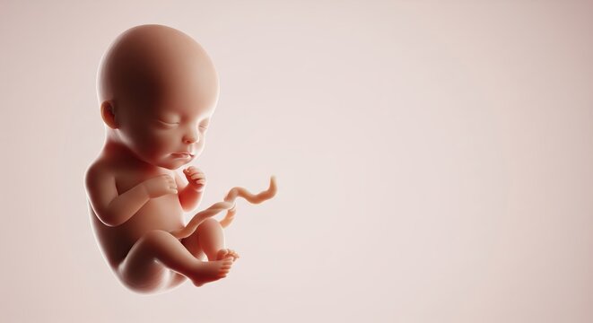 Human fetus at thirteen weeks gestation illustrating advancing anatomical growth for medical education