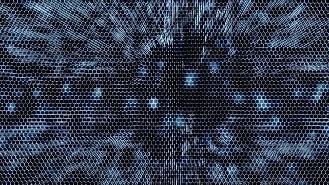 Dynamic digital lines forming abstract geometric patterns with blue glowing grid animation