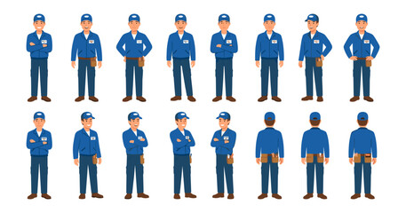 Service or repairman character set in various poses