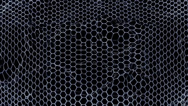 Dynamic wave patterns on hexagonal mesh grid with light reflections and textural details