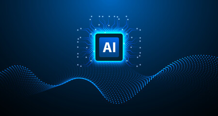 Abstract Technology AI Logo with Digital Circuit and Data Wave Background for branding, artificial intelligence, software, fintech, blockchain, and futuristic tech concepts.