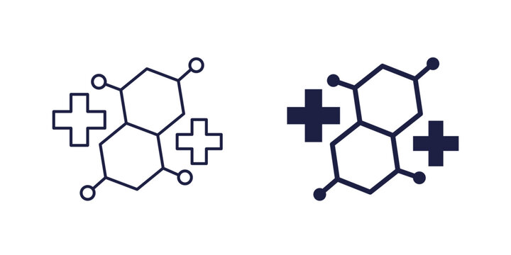 hormones and health icons, hormonal therapy line and solid design