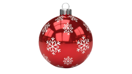 Red Christmas Bauble with White Snowflake Pattern Metallic Cap Isolated on Transparent Background PNG

