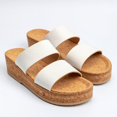Elegant summer sandals with textured straps displayed on a seamless white background