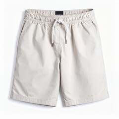 Light beige casual shorts with drawstring, displayed on a white background