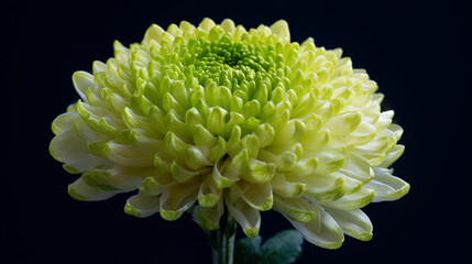 Vibrant green white chrysanthemum closeup isolated