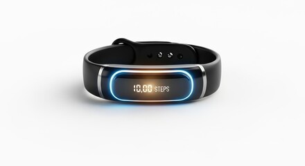 Fitness tracker bracelet displaying step count on white background  