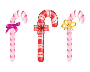 Christmas Candy Canes with Decorative Bows Isolated on White