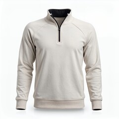Isolated quarter-zip sweatshirt on a clean white backdrop showcasing apparel design
