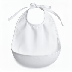 Isolated pristine white baby bib with tie closure, perfectly set on a seamless background
