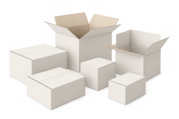 Cardboard boxes package delivery, shipping and logistics concept, blank white carton for mockup, transparent background