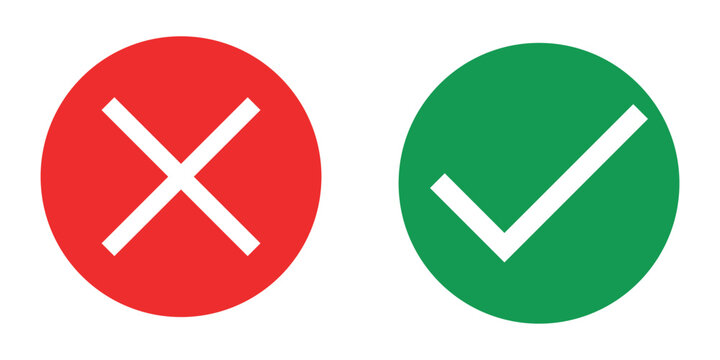 Red cross mark and green checkmark symbols for illustrating correct and incorrect choices or decisions
