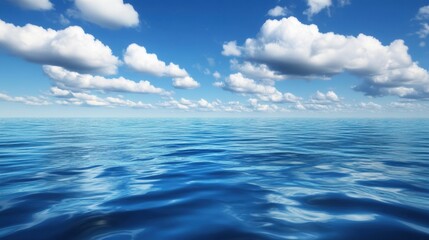 Serene Ocean Waves Under Bright Blue Sky with Fluffy White Clouds